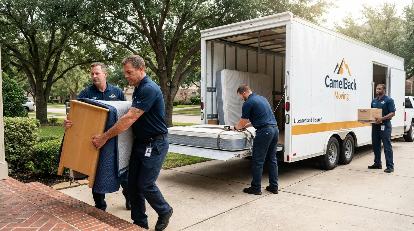 Crew loading residential truck for cross-state move from Colusa, CA